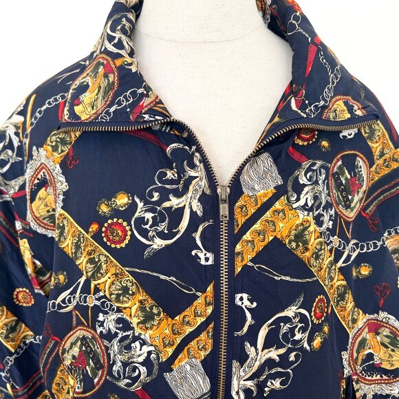 90's Silk Zip Up Golf Jacket - Windbreaker - Lightweight - Navy & Gold -Sz Small - Picture 7 of 11